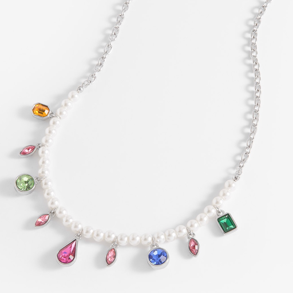 Stunning Pearl And Swarovski Colorful Crystal Necklace Bnib Playful Yet Elegant